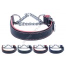 Adjustable PADDED Half check / Martingale Leather Dog Collar: Black with Lining (Pink, Tan, Baby blue, Red, Blue)